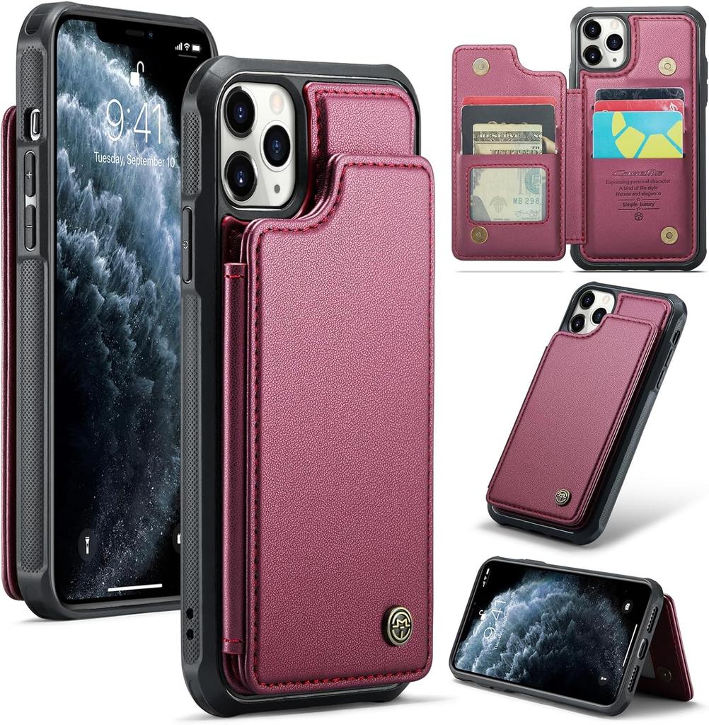 IPhone Wallet Protective Case with Card Holder, RFID Shielding, Men's and Women's Shock-absorbing Leather Bracket, Durable Protective Phone Case