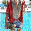 Stunning Womens Vintage Striped V Neck Loose Shirt Tops Half Sleeve Boho Blouse Plus Size