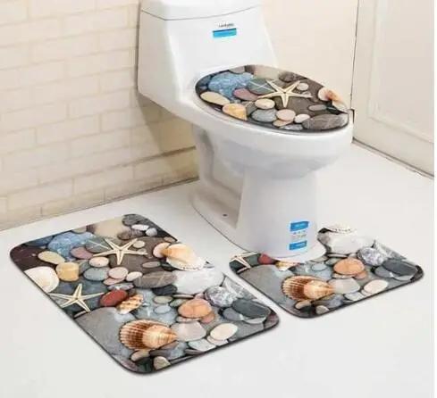 3D Ocean Seabed Animals Toilet Cover Bath Mat Sets Fish Dolphin Printed Bathroom Curtain Set Waterproof Fabric Shower Curtains