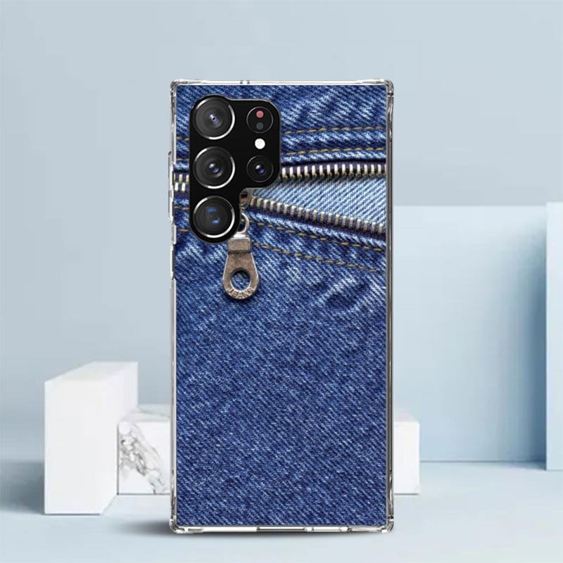 Jeans Cowboy Denim Printed Phone Case For Samsung Galaxy S24 S25 Edge S26 Ultra S22 S23 Plus S21 + S20 FE Soft TPU Back Cover Ga