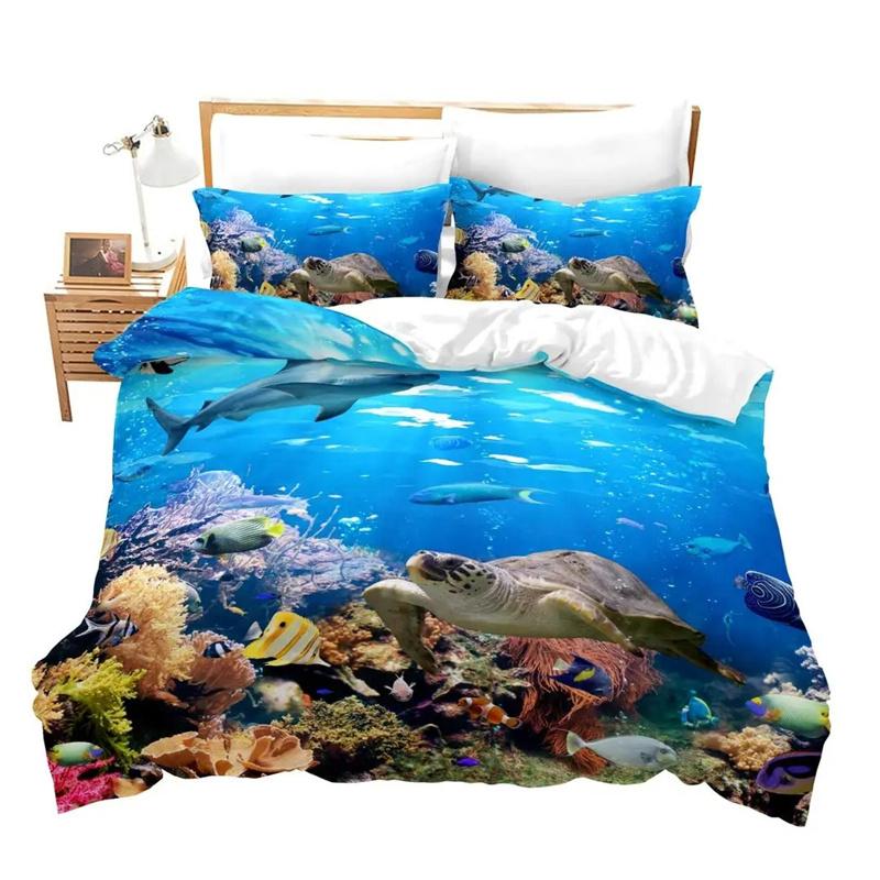 Sea Turtle Duvet Cover Underwater World Themed Marine Life Bedding Set for Women Teen Boys and Girls Gift for Bedroom Decoration