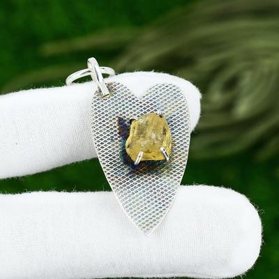 Friendship Day Deal Citrine Rough Gemstone 925 Sterling Silver Pendant Jewelry