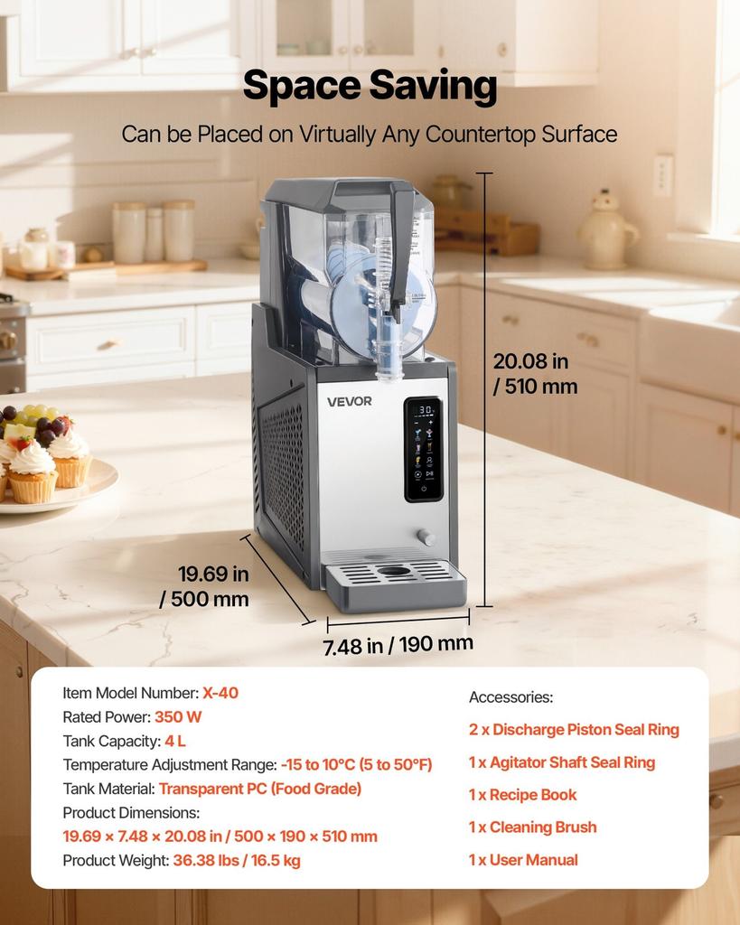 Slushie Machine, 4L/135oz No Ice Needed Slushy Machine for Home, Frozen Drink Maker with Single Tank, Margarita Machine with Self-Cleaning, for Frozen