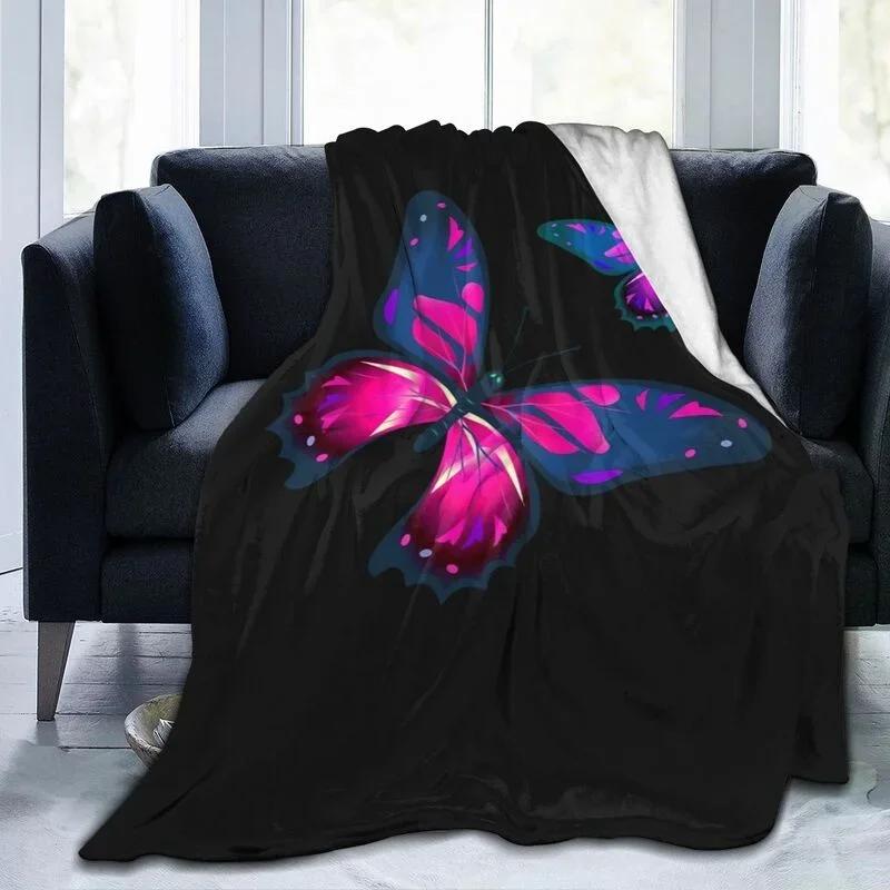 Butterfly Throw Blanket Smooth Lightweight Soft Print  for Travelling Camping Gift Kid Adult Flannel Fleece  Queen