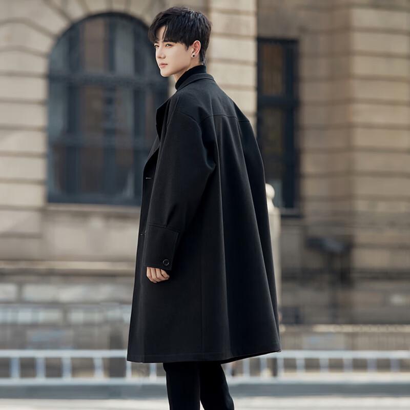 ROMON Men's Mid-length Wool Blend Trench Coat