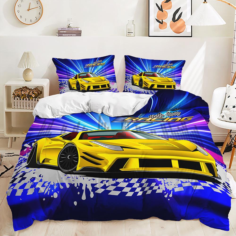 3D Racing Pattern Home Bedding Set, Supercar Down Duvet Cover, Boy's Room Bedding Set, EU135 * 200 Full Size Single/double Bed Home Decoration