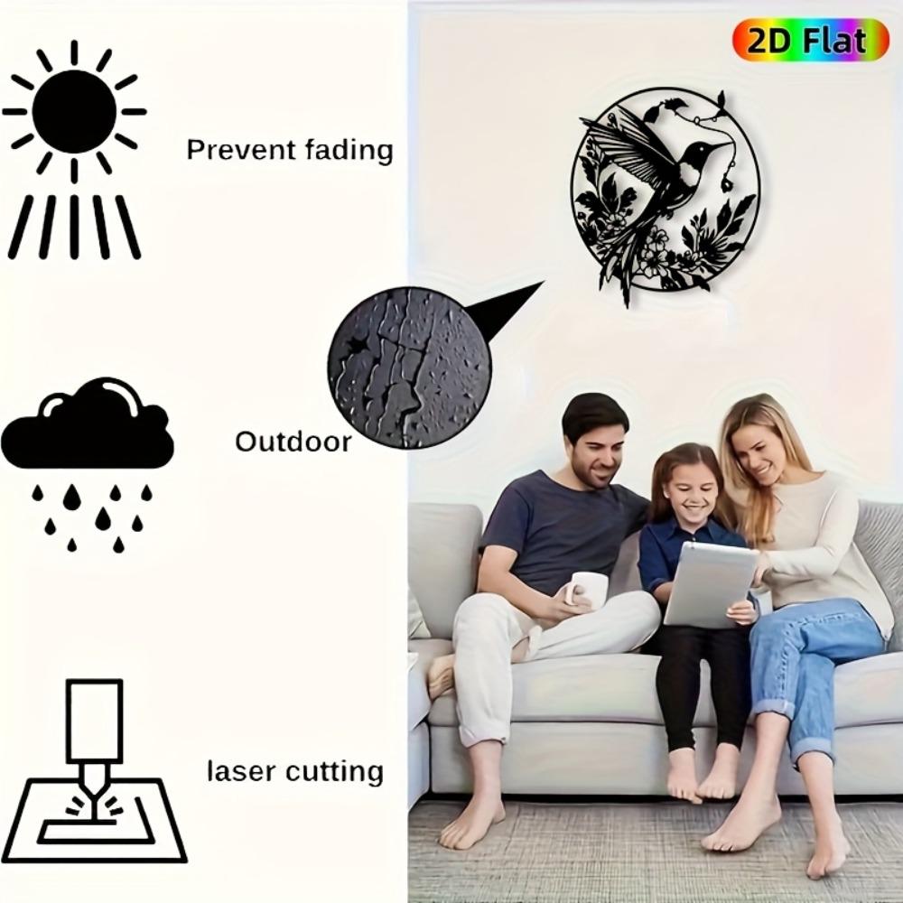 Vintage Metal Hummingbird Wall Sculpture Floral Iron Garden Art Outdoor Indoor Statue Weather Resistant Bird Flower Mural Fence Decor Nature Theme