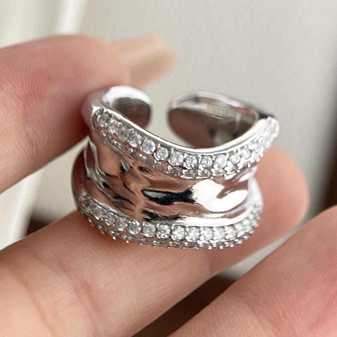 

925 Sterling Silver Rings for Women Couple Minimalist Handmade Simple Wide Zircon Ring Fine Jewelry Gift Prevent Allergy resizable