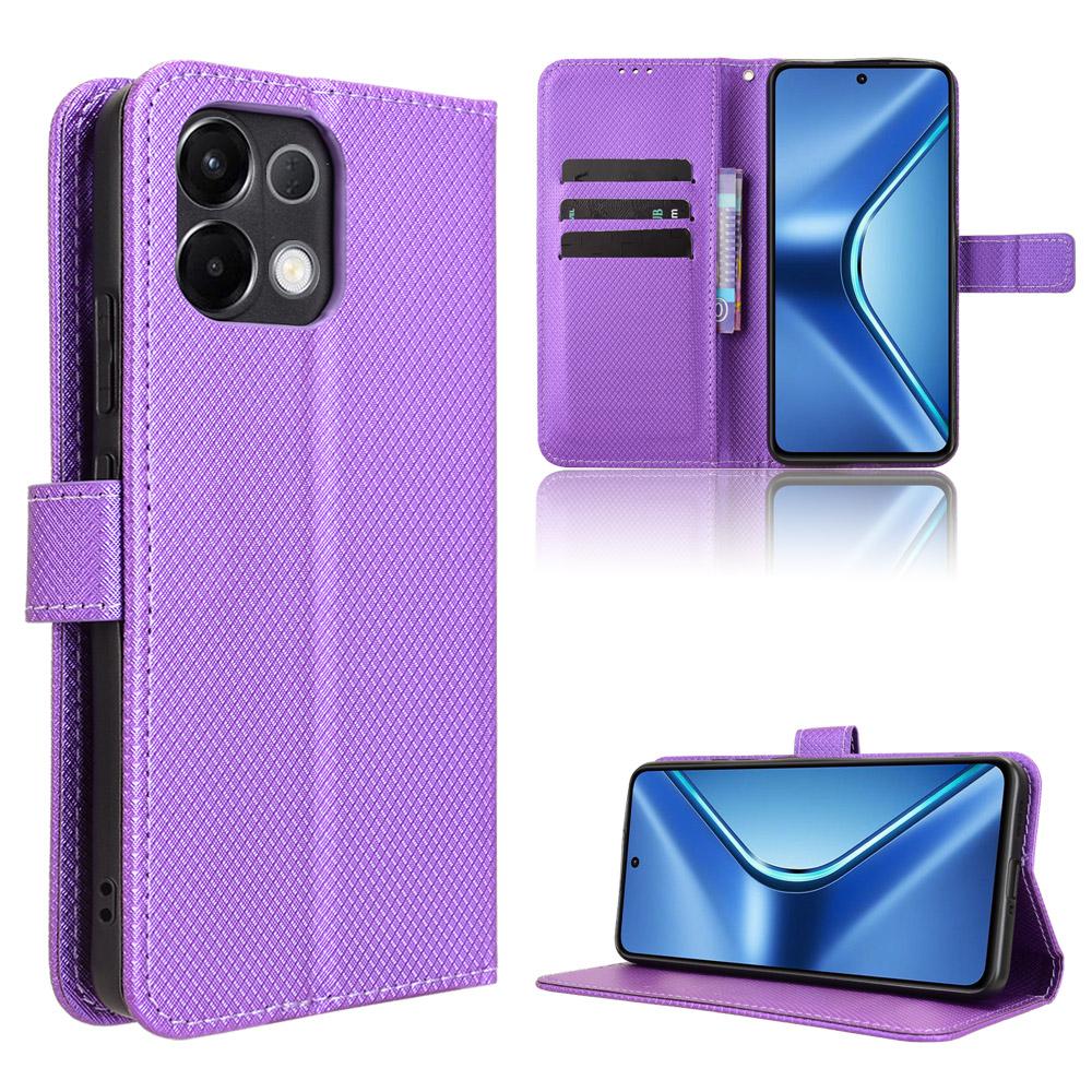 

For Oppo K13 5G Leather Wallet Case with Strap Diamond Texture Phone Cover Purple