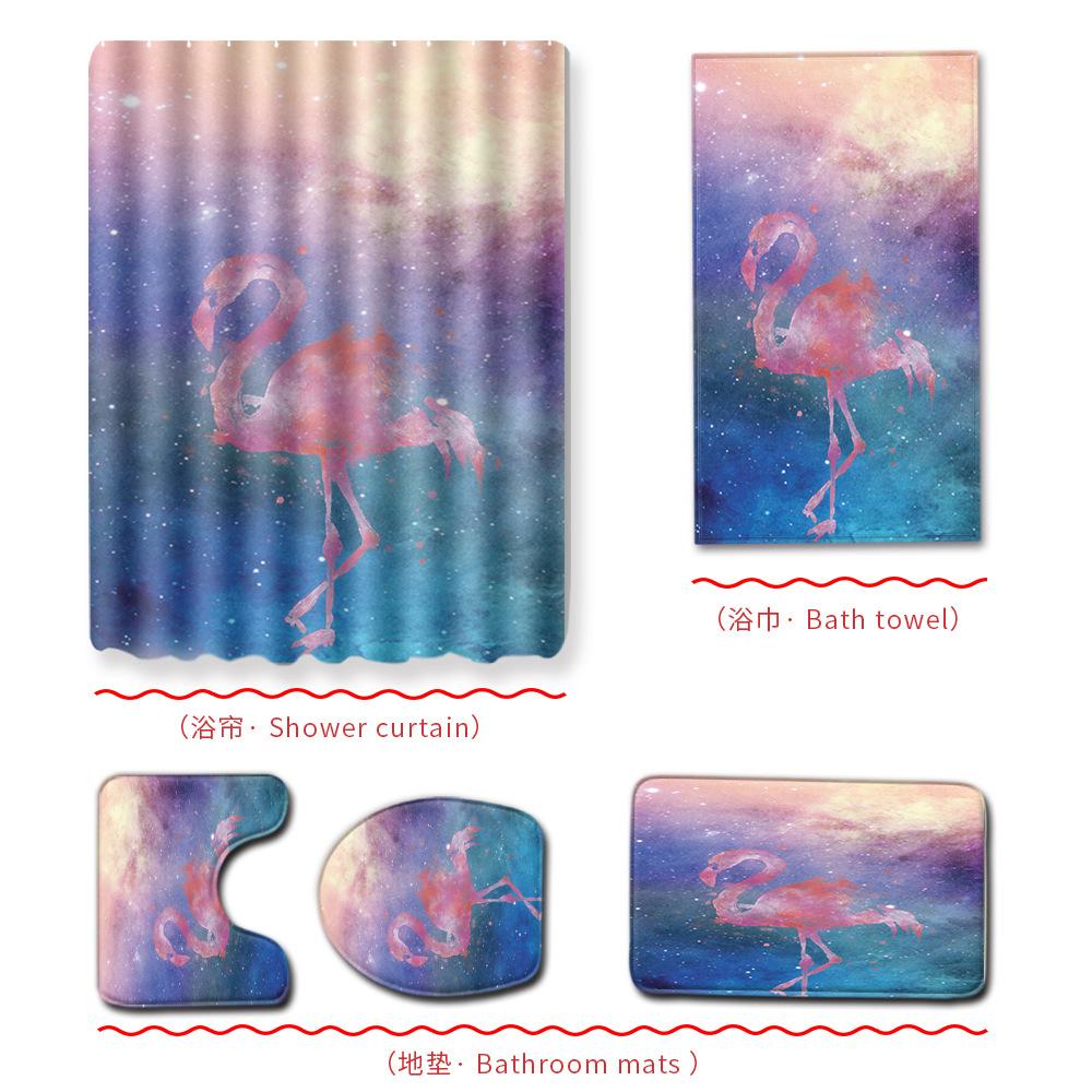 Flamingo Bathroom Shower Curtain Bath Towel Floor Mat Five-Piece Set Bathroom Toilet Carpet Shower Foot Mat