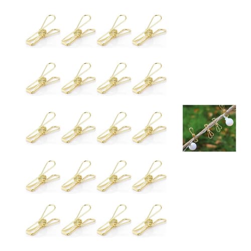 

Bombinate Outdoor Tent Clips, Multifunctional Camping Gear, Durable Clips, Gold Tablecloth Clips, Wire Clips (Pack of 20, Gold, Small)