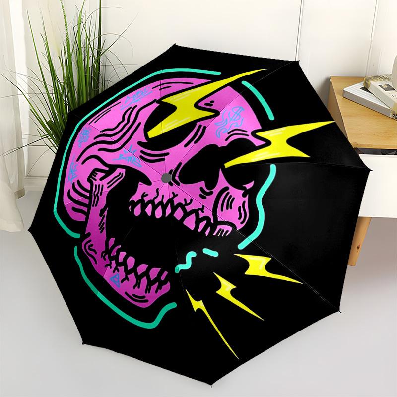 1pc Skull Lightning Automatic Open/Close Umbrella, Portable Folding Umbrella for Travel, Themed Events, It is suitable as a gift for various festivals