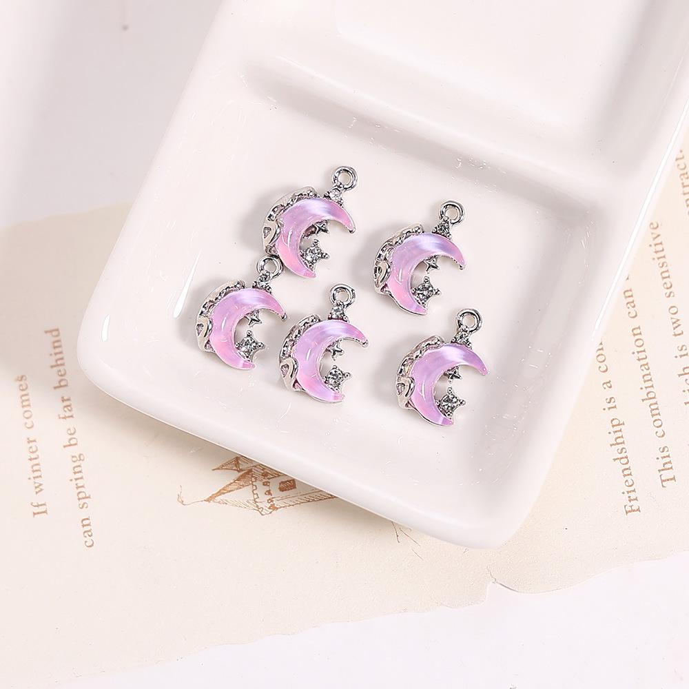 Iridescent Crescent Moon & Star Rhinestone Charm - Handmade Jewelry Pendant