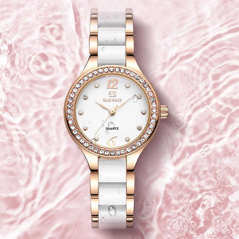 Chenno Keramik Damen Quarzuhr mit Diamanten - Modisch, Wasserdicht