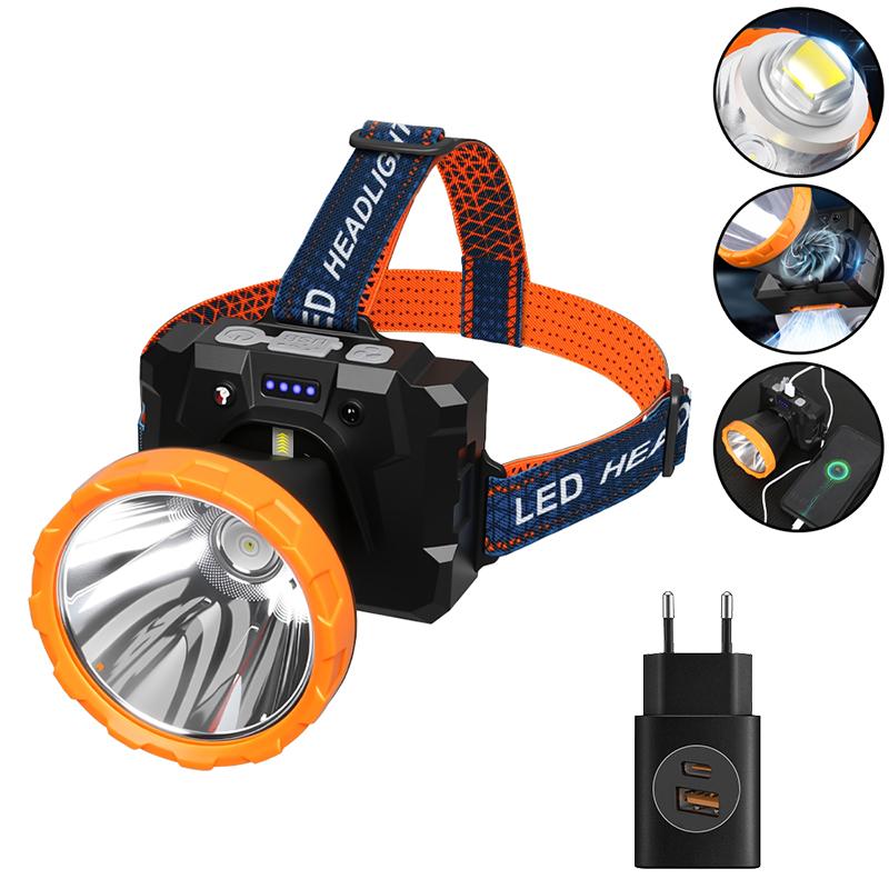 Super Bright Led Headlamp Rechargeable Induction Sensor Head Flashlight Built in Fan Outdoor Waterproof Camping Fishing Lantern