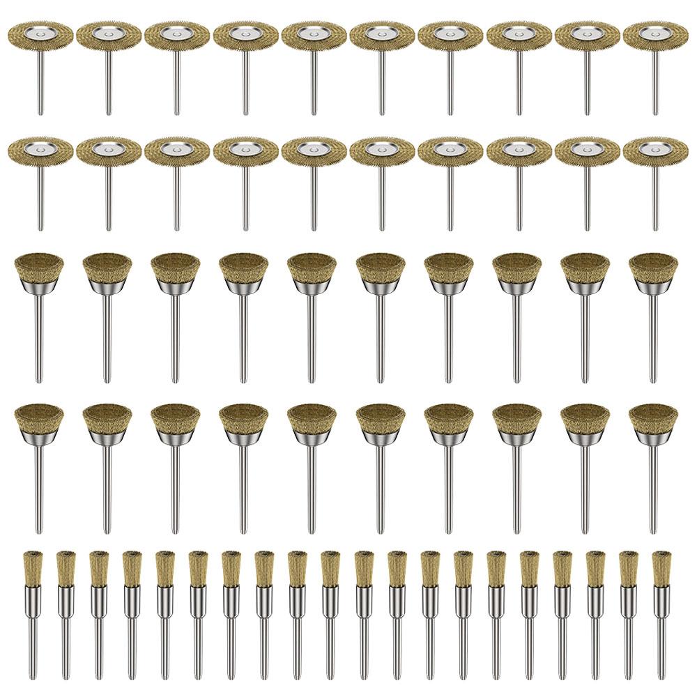 60PCS Wire Brass Wheel Brush for Dremel Rotary Tool Drill Bit Metal Rust Removal Polishing Brush Deburring T Shape Wheel Brush