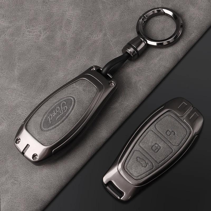 Car Sticker Ford Leather Alloy 3 Buttons Car Key Cover Case Shell Fob For Ford Fiesta Focus Mondeo Kuga Escape C-Max /Grand C-Ma