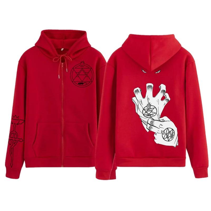 Anime Fullmetal Alchemist Edward Elric Grafica con Cappuccio Uomo Donna Casual con Zip Felpe con Cappuccio Felpa Harajuku Giacca con Zip giacche