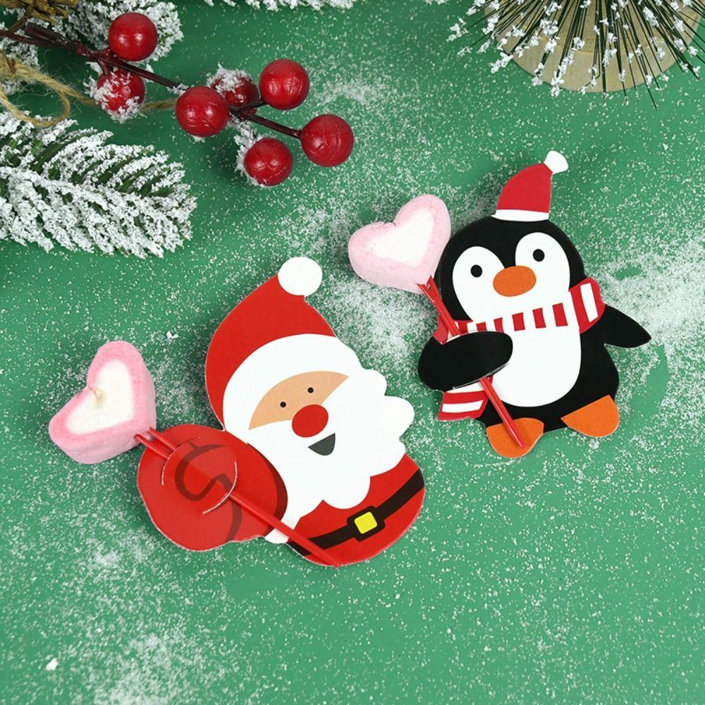 50pcs Santa Claus Lollipop Paper Cards Package Paper Kids Candy Gift Package  Decoration