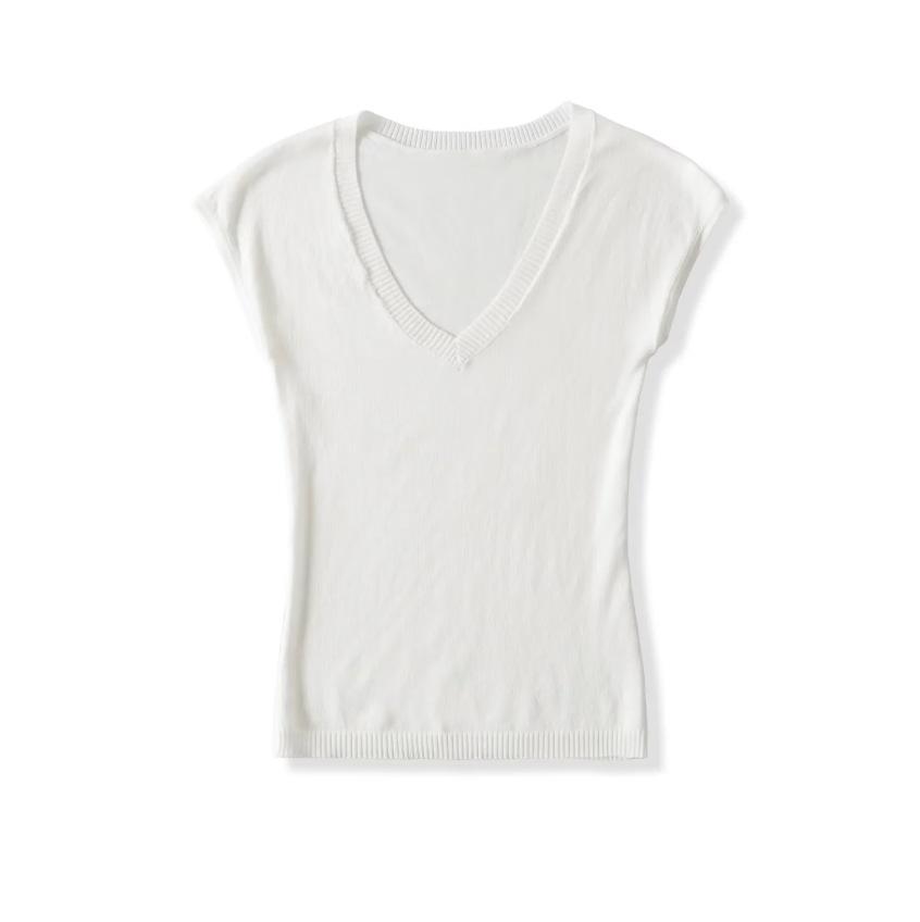 V-neck Slim-fit Short-sleeved T-shirt Women's Summer New American Spice Girl Slim-fit Basic Knitted Inner Top