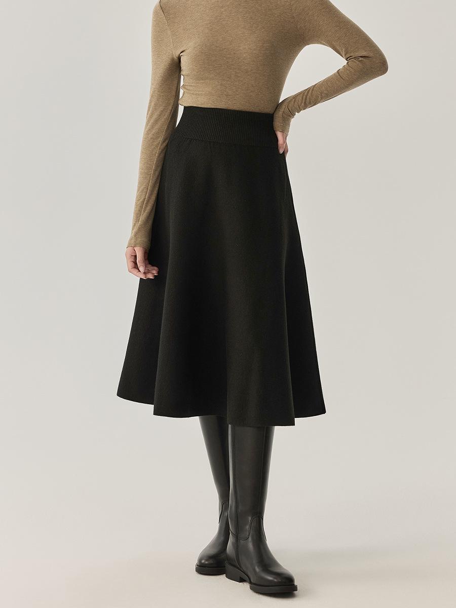 

Women s Versatile Medium-Length Skirt - High-End Solid Color Autumn Commuter Style L (for 110-125 jin) чёрный