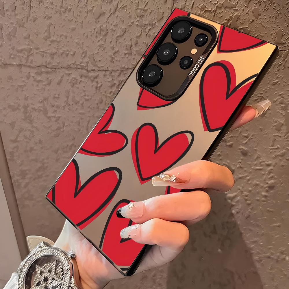 INS Fashion Heart Phone Case For Samsung Galaxy S25 Edge S24 S23 S22 S21 S20 Ultra Funda Silicone Silver Cover