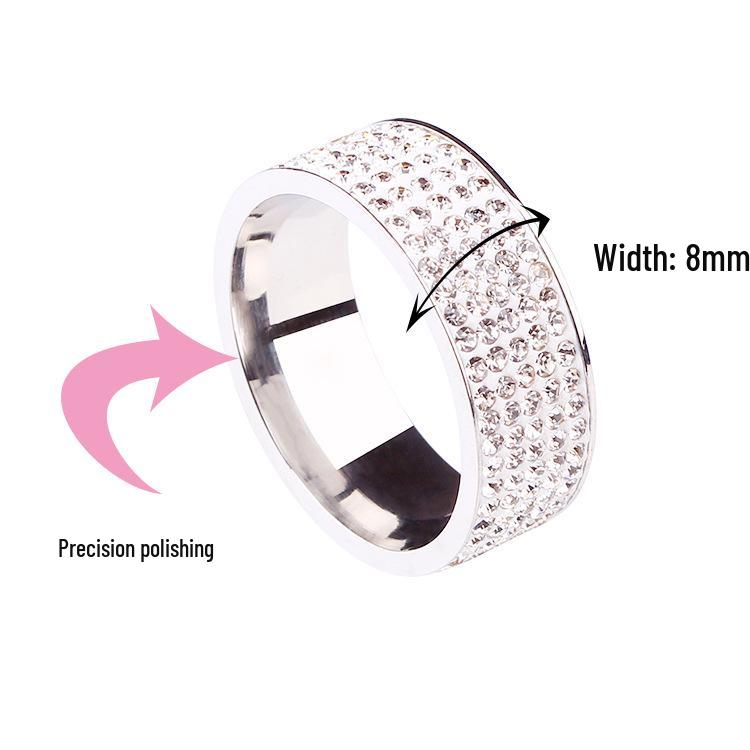 European & American Style Titanium Steel Five-Row Diamond Ring - High-End Stainless Steel Jewelry