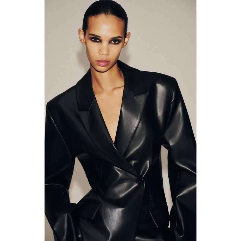 Za New Fall Women's Clothing 2025 Fashion Wind Silm Leather Texture Long Sleeves V-neck Suit 1255765 800