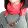 Cotton-Linen Infinity Scarf with Handmade Beaded Pendant, Women's 2-in-1 Boho Scarf Necklace Accessory