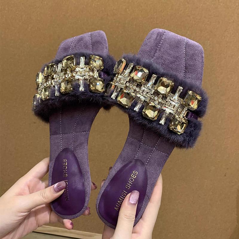 

Модные хрустальные женские тапочки, балетки, меховая дизайнерская обувь, модные осенние элегантные туфли для платья, женская обувь 2025, новые роскошные Zapatillas De Mujer 35