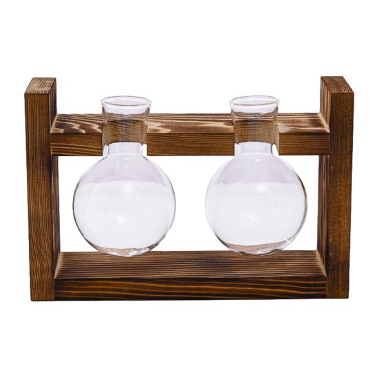 Plants Propagation Station with Wooden Stand Indoor Plant Terrarium Hydroponic Flower Holder Container Decoration Table Centerpiece