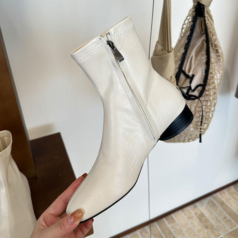 Fashion Fashion Round Toe Ladies Modern Ankle Boots Shoes Zippers Women Stretch Short Boots Female With Round Heel Shoes Pumps