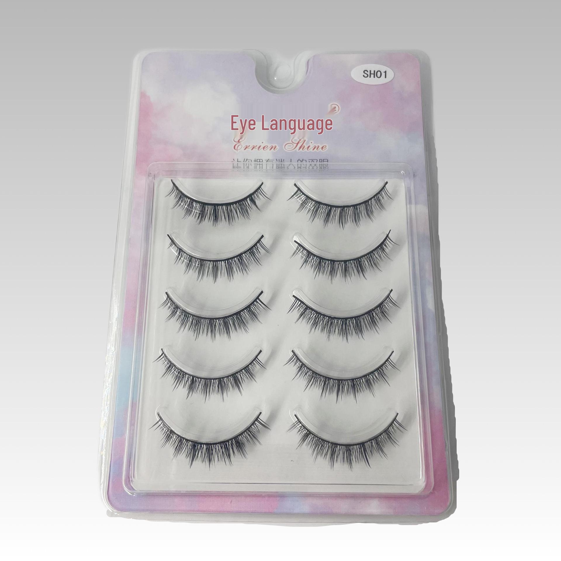 

5 Pairs of Curled Synthetic False Eyelashes - Natural Look, Full Strip, Mother-Born Feel