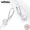 WOSTU New Fashion 100% 925 Silver Exquisite Round Zircon Drop Earrings For Women Wedding Earrings Luxury Jewelry CQE747