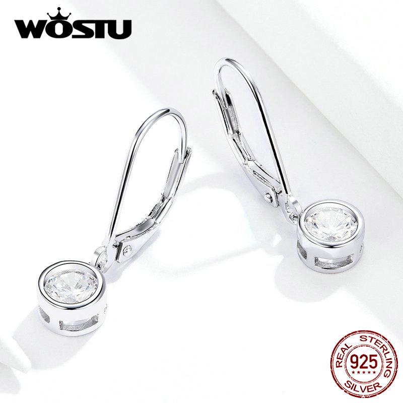 WOSTU New Fashion 100% 925 Silver Exquisite Round Zircon Drop Earrings For Women Wedding Earrings Luxury Jewelry CQE747
