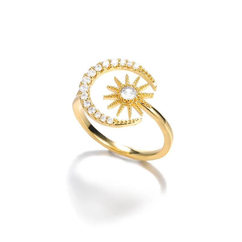 

Gold Color Stainless Steel Geometric Rings For Women Zircon Star & Moon Open Ring Fashion Aesthetic Jewelry Wedding Gift
