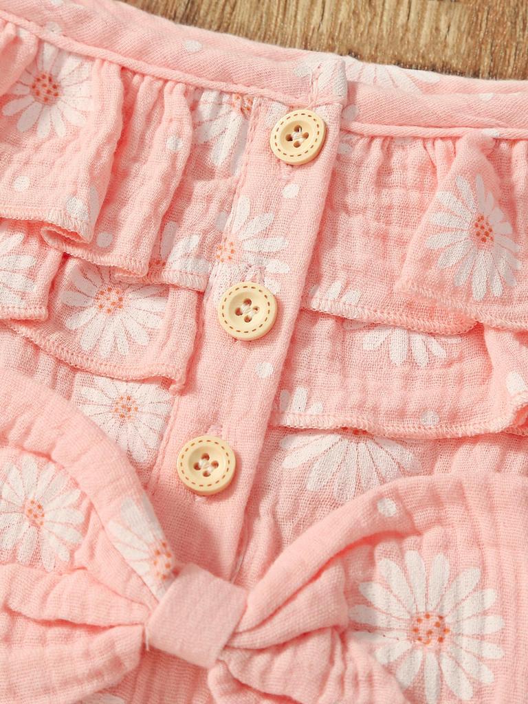Summer Girls' One-piece Pants, Small and Fresh Frilled Short Pants, One-piece Dress for Little Kids, Casual and Refreshing Daisy Pants for Young Girls