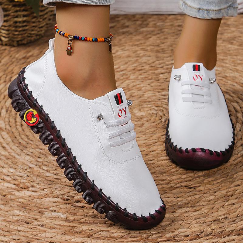 Retro Casual Single Shoes 2024 Autumn New Breathable Car Stitching Cow Tendon Sole Large Size Women's Single Shoes Zapatos Mujer