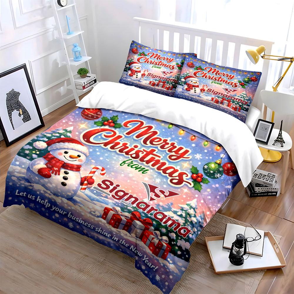 Merry Christmas Snowman Decor Bedding Duvet Cover Set Duvet Cover Pillowcases (1*Duvet Cover 2*Pillowcases, Without Duvet Insert)