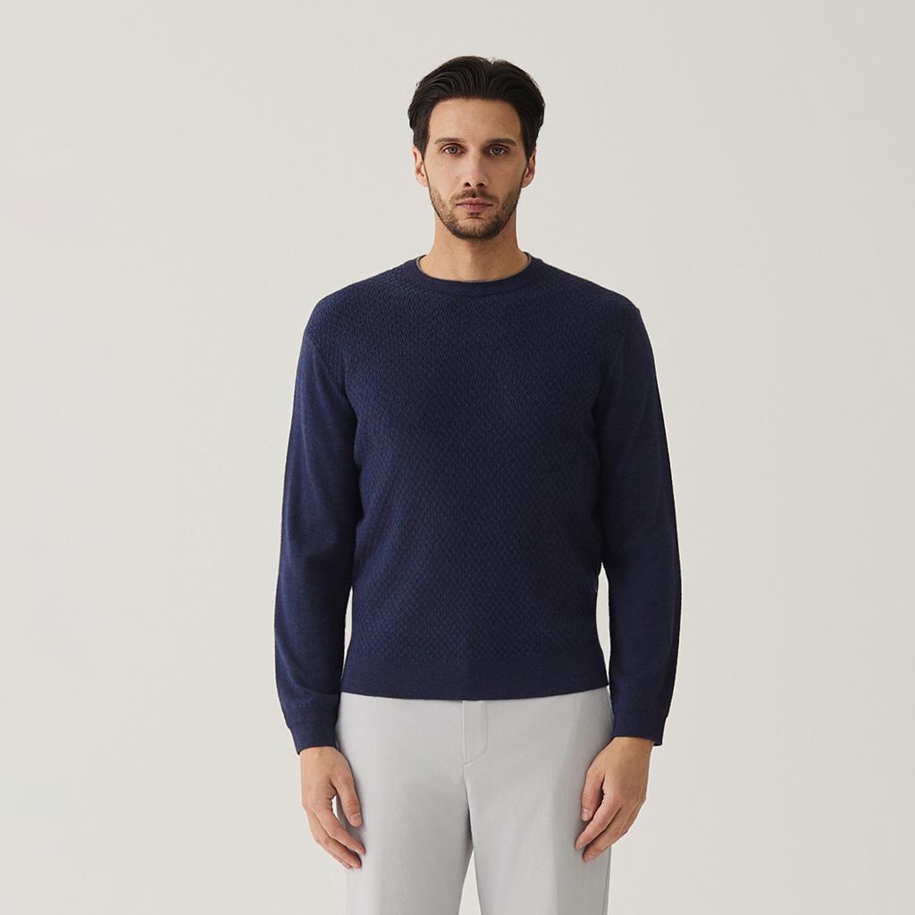 FERRAROMILANO Front Texture Round Knit Navy (Amsftsr10149)