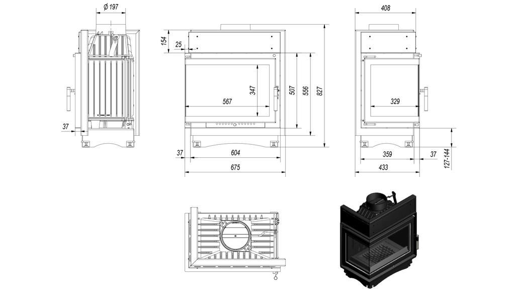 Cast Iron Fireplace KRATKI MAJA Left 8 kW Ø 200