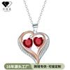 Rose Gold Heart Pendant Necklace Women Cubic Zirconia Accented Side Chain Fashion OL Style Copper Cross 41-50cm