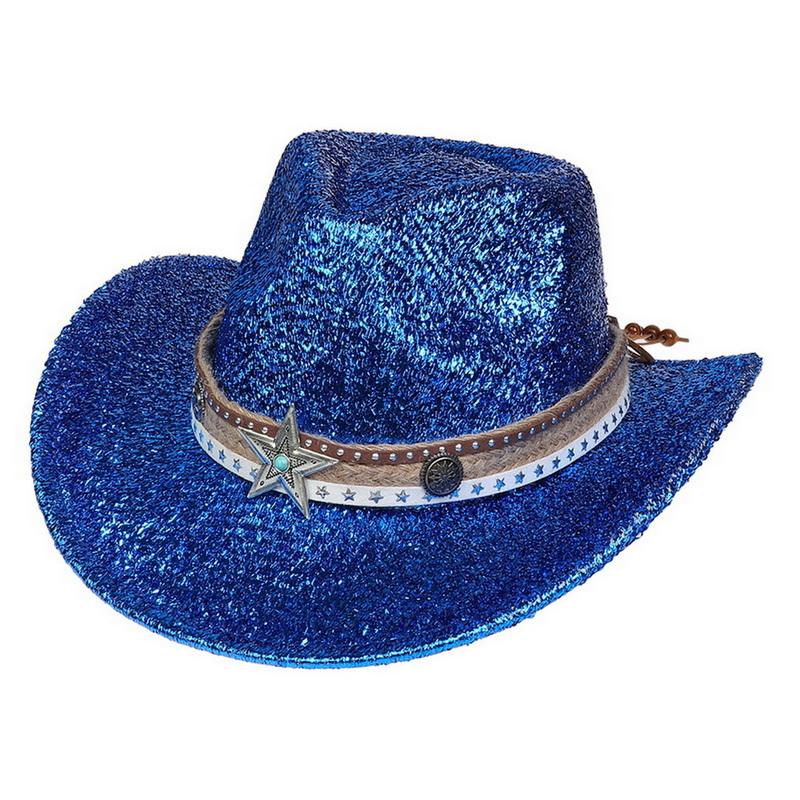 Glitzerndes Cowboyhut Unisex Westernstil Breiter Rand Fedora Hut für Party Festival Cosplay