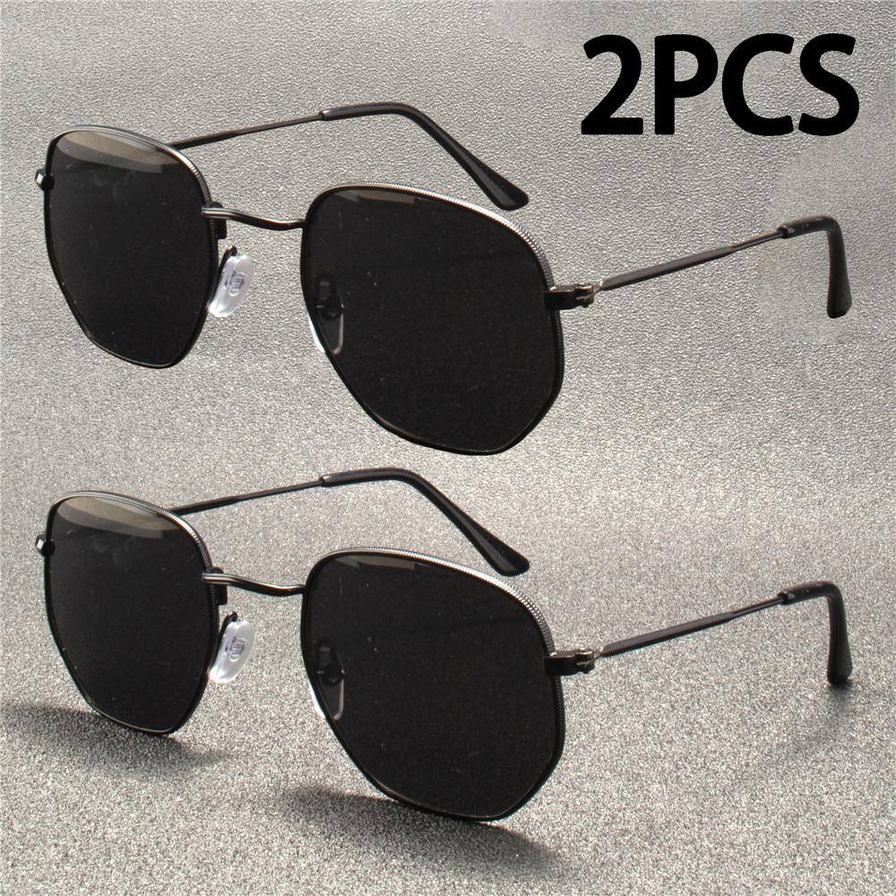

2PCS Vintage Metal Men Sunglasses Brand Designer Sun Glasses Women Female Classic Driving Eyewear