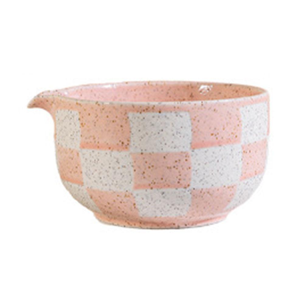 Ceramic Matcha Bowl Smooth Large Capacity Tea Salad Soup Bowl High Temperature Resistant Checkered Pattern Tea Ceremony Tool
