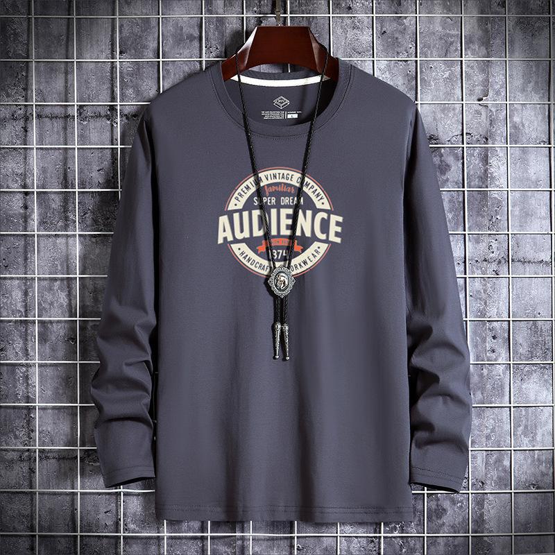 QICED Autumn clothesAutumn O-neckCasual printed men's long tops Bottom shirt long sleeve shirts