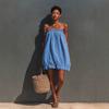New casual tube top ruffle edge dress European and American summer style cotton and linen short skirt