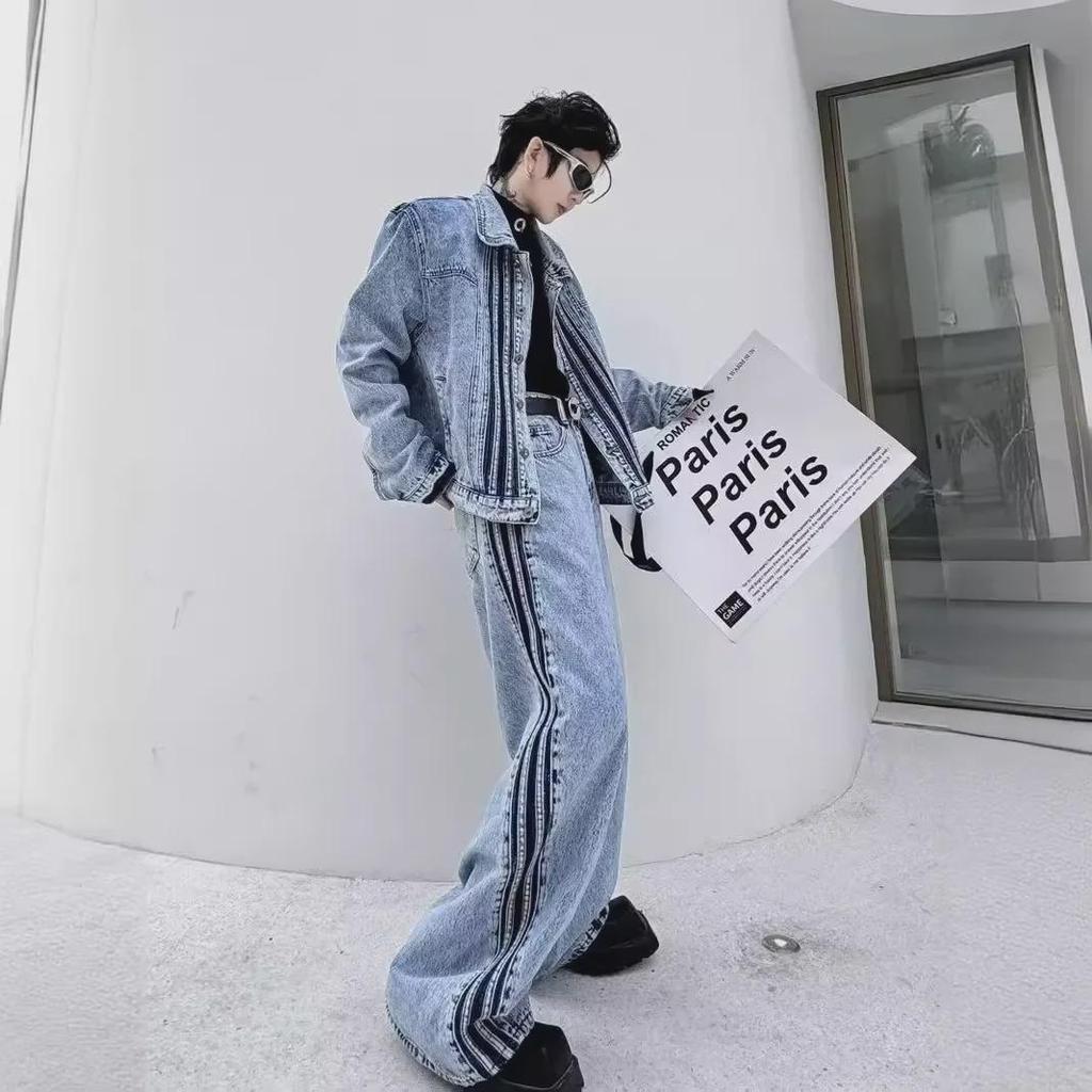 "Unisex Vintage Washed Denim Suit: High-End, Trendy, Versatile Casualwear"