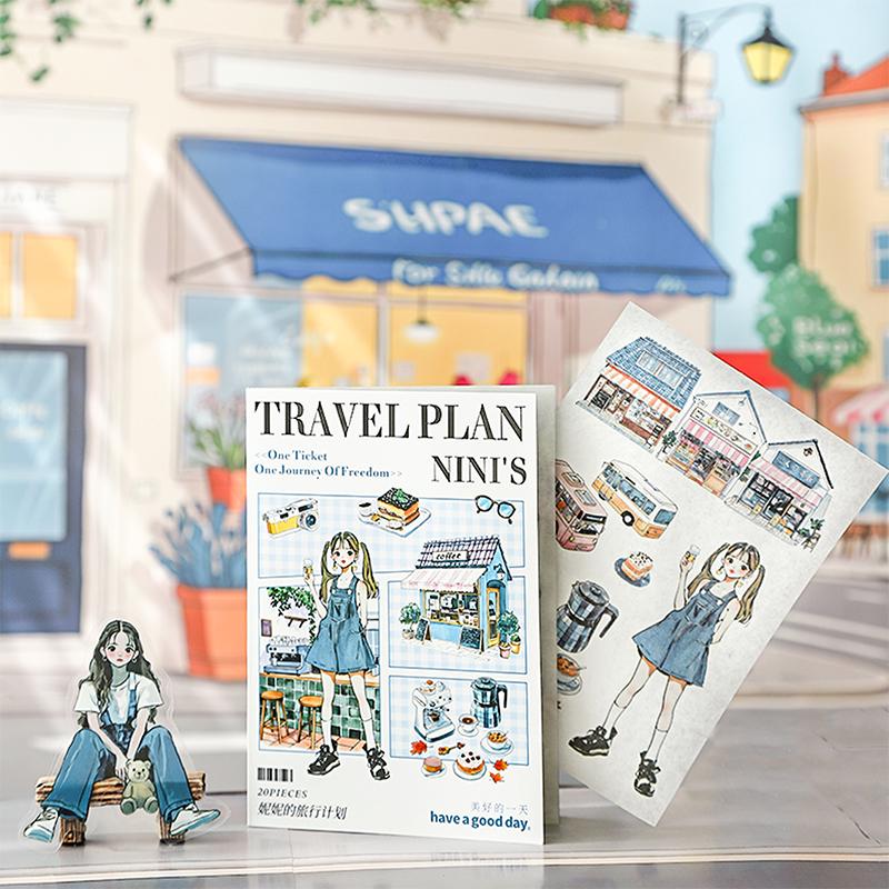 Journal GO 20pcs Nini's Travel Plans Cute Stickers for Collage Junk Journal Scrapbooking Decoration Statioeny Decals
