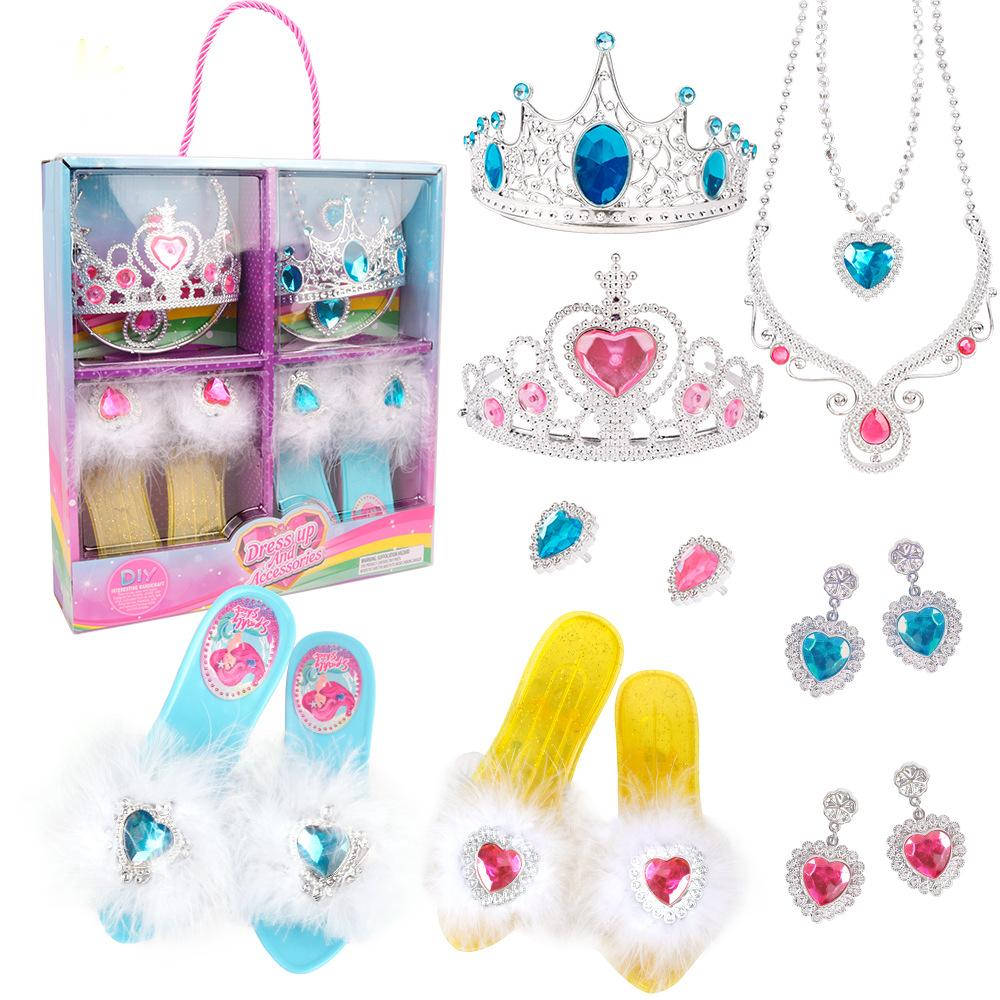 Dress Up Toy Girl Glass Slipper Necklace Earrings Toy Jewelry Set Gift Box, As Birthday, Halloween, Chrismas Gift